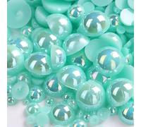 1000PCS Mixed Sizes 3/4/5/6/8/10mm Flatback Half Round Pearls Gems for Crafting, AB Color Pearl Beads Stones for Crafts Jewelry Clothes Shoes Dress Nail Art Making Embellishments (Lake Green AB)