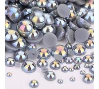 1000PCS Mixed Sizes 3/4/5/6/8/10mm Flatback Half Round Pearls Gems for Crafting, AB Color Pearl Beads Stones for Crafts Jewelry Clothes Shoes Dress Nail Art Making Embellishments (Deep Grey AB)
