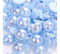 1000PCS Mixed Sizes 3/4/5/6/8/10mm Flatback Half Round Pearls Gems for Crafting, AB Color Pearl Beads Stones for Crafts Jewelry Clothes Shoes Dress Nail Art Making Embellishments(Light Blue AB)