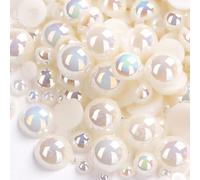 1000PCS Mixed Sizes 3/4/5/6/8/10mm Flatback Half Round Pearls Gems for Crafting, AB Color Pearl Beads Stones for Crafts Jewelry Clothes Shoes Dress Nail Art Making Embellishments (Ivory White AB)