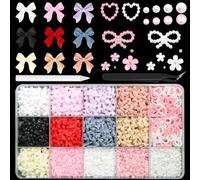 1000PCS Nail Charms Set, ATIMORY 3D Bows Heart Butterfly Charms in 9 Colors for Nails Assorted Nail Art Charms Flatback Pearl Beads Mix Style with Tweezer Pickup Pencil