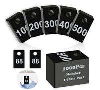 1000Pcs Number Tags 2 Part 1-500 Live Plastic Coat Check Tags Hanger Number Cards with Hole Reusable Coat Room Tickets for Facebook Live Event Raffle Draws Closet Organization Black 1.5x2.5inch