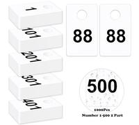 1000Pcs Plastic Check Tags 2 Part Coat Check Tickets 1.5x2.5inch Number Cards 1 to 500 with Hole Reusable Coat Room Tags Claim Ticket for Closet Organization Event Raffle Draws Cloakroom Storage Whit