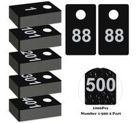 1000Pcs Plastic Check Tags 2 Part Coat Check Tickets 1.5x2.5inch Number Cards 1 to 500 with Hole Reusable Coat Room Tags Claim Ticket for Closet Organization Event Raffle Draws Cloakroom Storage Blac