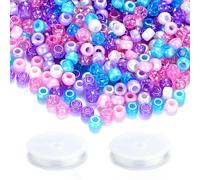 1000PCS Pony Beads Bulk,6×9mm Multicolored Glitter Plastic Pony Beads with Big Holes for Hair Crafting Bracelet Jewellery Making