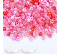 1000PCS Pony Beads Bulk,6×9mm Pink Multicolored Glitter Pony Beads Plastic Hair Beads with Big Holes for Crafting Bracelet Jewellery Making