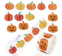 1000pcs Pumpkin Halloween Stickers,Sparkly Halloween Pumpkin Stickers Roll Pumpkin Self Adhesive Ghost Sticker for Kids Cards Envelopes Invitations Scrapbooks Decal Halloween Party Sticker Decoration