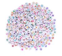 1000pcs Round Acrylic Letter Beads, Alphabet Beads for DIY Jewelry Making, Colorful Five - Star Peach Heart Pattern Beads with Center Hole for Bracelets Necklaces Craft