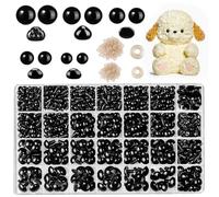 1000pcs Safety Eyes for Crochet Toys 6-14 mm Black Craft Eyes with Washers Safety Noses Plastic Toy Eyes Safety Teddy Bear Eyes Crochet Eyes for Crafting Toy Making Amigurumi Doll DIY Accessories