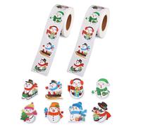 1000pcs Self-Adhesive Snowman Stickers, 2 Rolls 8 Assorted Designs Christmas Stickers Holiday Seal Labels for Envelopes Gifts Party Decorations Kids Crafts