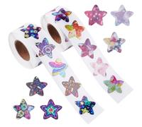 1000Pcs Star Stickers, Reward Stickers, Reward Stickers for Children, 2 Roll Star Stickers for Reward Chart, Sparkly Incentive Stickers, Holographic Star Stickers for Children Teachers Classroom