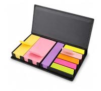 1000pcs Sticky Memo Notes Holder with Index Tab Flags in Leather Like Case, Colourful Removable Adhesive Memo Pads for Office, Home & School Use (Package May Vary)