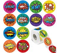 1000PCS Superhero Incentive Stickers, 12 Unique Designs per Roll, Classwork Award Stickers for Teacher Motivational Classroom Reward Gifts Encourage Kids to Do Chores Go to The Toilet (1 Inch Each)