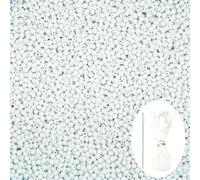 1000Pcs White Acrylic Round Beads, Smooth Plastic Spacer Beads Set with Beading Needle and 13Ft Elastic String Cord for Jewelry Making Bracelets Necklace Earring DIY Crafting Supplies - 6mm