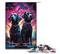 1000Piece Jigsaw Dog Standing near Airplane at Night Jigsaw Puzzles Wooden Puzzles Educational Games Home Decoration 1000 PCS(38x26cm)