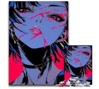 1000Piece Jigsaw Puzzle Anime Girl with Pink And Blue Paint Impossible Jigsaw Puzzles for Adults for Home Decor Brain Training 1000 PCS(75x50cm)