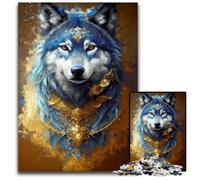 1000Piece Jigsaw Puzzle Blue Wolf Gold Necklace Wooden Jigsaw for Teenagers Couples And Friends for Birthdays Christmas 1000 PCS(75x50cm)
