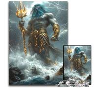1000Piece Jigsaw Puzzle Poseidon Lord of The Deep Divine Storm And Lightning Fantasy Art Paper Puzzles for Teenagers Family Fun DIY Brain Teaser Game Gift 1000 PCS(38x26cm)
