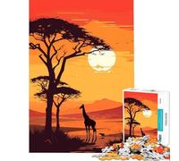 1000piece Puzzle for Teenagers A Lonely Giraffe at Sunset Peaceful Focus Building Play Soft Touch Smooth Finish Ideal Present for Art Lovers (Size 38x52cm)