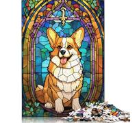 1000Pieces Jigsaw Corgi Stained Glass Square Puzzles for Adults & Wooden Puzzles Home Decoration Puzzle 1000pcs (75x50cm)