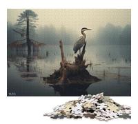 1000Pieces Jigsaw Heron on A Misty Lake Square Puzzles for Adults & Paper Puzzles Home Decoration Puzzle 38x26cm/1000pcs
