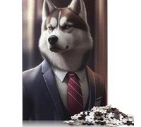 1000Pieces Jigsaw Husky Dog Suit Animal Square Puzzles for Adults & Wooden Puzzles Home Decoration Puzzle 1000pcs (75x50cm)