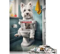 1000Pieces Jigsaw Westie on The Toilet Square Puzzles for Adults & Wooden Puzzles Home Decoration Puzzle 1000pcs (75x50cm)