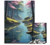 1000Pieces Puzzle Gifts Anime LoFi Landscape of Serene Forest Stream Challenging Puzzles Ideal for Lover Perfect Christmas New Year Valentine's Gift 1000 PCS(38x26cm)