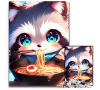 1000Pieces Puzzle Gifts Cute Anime Fox Eating Ramen Puzzles for Adults Brain Challenge Game for Teenagers Family Interaction 1000 PCS(75x50cm)