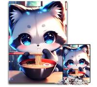 1000Pieces Puzzle Gifts Cute Anime Fox Eating Ramen Puzzles for Adults Brain Challenge Game for Teenagers Family Interaction 1000 PCS(38x26cm)