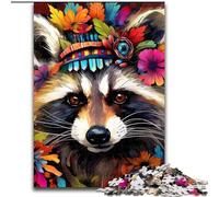 1000Pieces Puzzle Gifts Raccoon Wearing Flowers 1000Piece Jigsaw Puzzles for Adults for Home Decor, Family Fun, Ages 14+ (Size 26x38 cm)