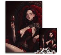 1000Pieces Puzzles for Adults Anime Woman in Red Dress Wooden Jigsaw Puzzles for Adults Creative Family Game Home Decor for Teenagers 1000 PCS(38x26cm)