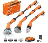 1000RPM Electric Spin Scrubber, 20V Cordless Cleaning Brush with Adjustable Extension Arm, 4 Replaceable Cleaning Heads, Hook and Gloves, 1 Hour Fast Charge,