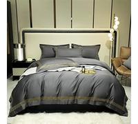 1000TC Egyptian Cotton 4Pcs Duvet Cover Golden Embroidered Stripe Zipper 1 Bed Sheet 2 Pillowcases (Color : A, Size : Queen 200X230cm 4Pcs) (A Queen 200X230cm 4Pcs)