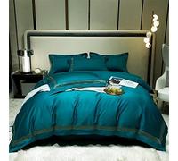 1000TC Egyptian Cotton 4Pcs Duvet Cover Golden Embroidered Stripe Zipper 1 Bed Sheet 2 Pillowcases (Color : A, Size : Queen 200X230cm 4Pcs) (A King 220X240cm 4Pcs)