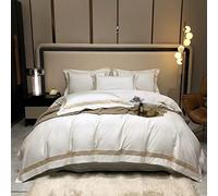 1000TC Egyptian Cotton Golden Embroidered Stripe Duvet Cover Zipper 1 Bed Sheet 2 Pillowcases Double Queen King 4Pcs (Color : A, Size : King 220X240cm 4Pcs) (A King 220X240cm 4Pcs)