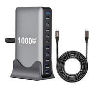 1000W 10-Port GaN 4 Desktop Charging Station with 240W 6.6 ft Data Cable - Compatible with Tablets, Phones, Laptops, Gaming Consoles, Headphones