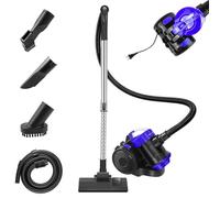 1000W Bagless Cylinder Vacuum Cleaner, 1.5L Dust Cup, 4M Auto-Rewind Cord, Powerful Suction with 3-in-1 Multi-Tool for Hard Floors, Carpets, Car, Pet Hair - Lightweight & Compact (4 Nozzle Head)