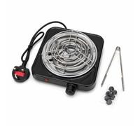 1000W Electric Shisha Charcoal Burner, Fast Heating Coal Starter Hot Plate for Hookah & Coconut Coals, Portable Single Stove for Coffee/Tea with UK Plug, Includes Protective Grid & Tongs, Black