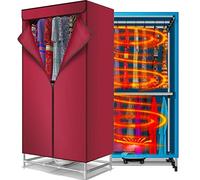 1000W Portable Laundry Clothes Dryer, Electric Heated Clothing Airer Rack, Double Layer Stainless Steel Dryer Warm Air Drying Wardrobe for Home Apartment Laundry Room (Red Clothes Dryer 146x70x45CM)