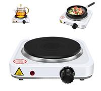 1000W Single Hot Plate for Table Top Cooking Cast Iron Heating Plate Portable Electric Hob with 5 Levels ＆ Power Indicator Overheating Protection for Home, Kitchen and Outdoors - White
