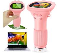 1000X Digital Microscope for Kids, 2.0'' IPS Color Screen Rechargeable Portable Handheld Mini Microscope with Adjustable 8 LED Lights - Edu Birthday Gift for Age 3-12 Boys & Girls - Pink