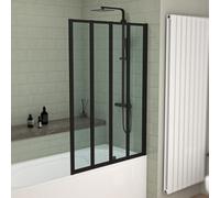 Nes Home 1000x1400mm Bathtub Screen, 4mm Clear Glass - Black Aluminium