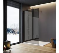 (1000x1900mm) ELEGANT Walk-In Shower Enclosure, 8mm Grey Toughened Safety Glass Shower Screen Panel with Black Stainless Steel Stabilising Bar
