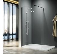 (1000x1900mm) ELEGANT Walk In Shower Screen 8mm Clear Easy Clean Toughened Safety Glass Panel with Black Stainless Steel Support Bars