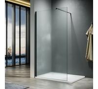 (1000x1900mm) ELEGANT Walk-In Shower Screen, 8mm Frosted Tempered Safety Glass Shower Screen Panel with Black Stabilising Support