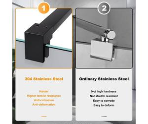 (1000x1900mm) ELEGANT Walk-in Shower Screen with 8mm Grey Glass, Matte Black Support Bar & Extension Panel