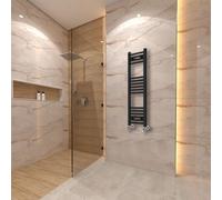 (1000x300mm) Warmehaus Curved Heated Towel Rail Central Heating for Bathroom Kitchen Radiator Ladder Black