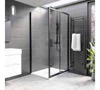 1000x800mm Black 8mm Glass Rectangular Sliding Shower Enclosure with Shower Tray - Pavo