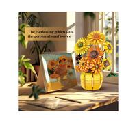 (1009 pcs) 1009pcs Sunflower Bouquet Building Blocks Set, Realistic Floral Designs, Vibrant Yellow Colors, Durable Materials